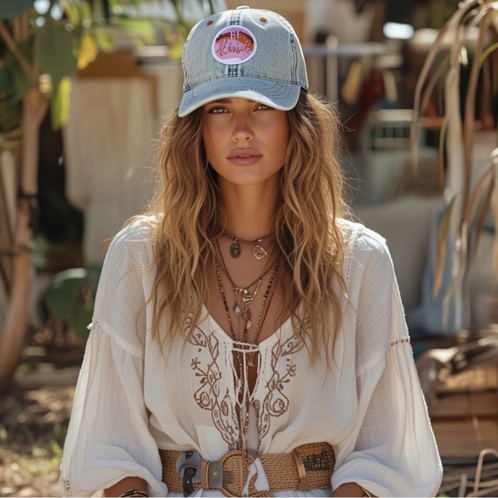 Boho Be Kind Embroidered Denim Cap Hat